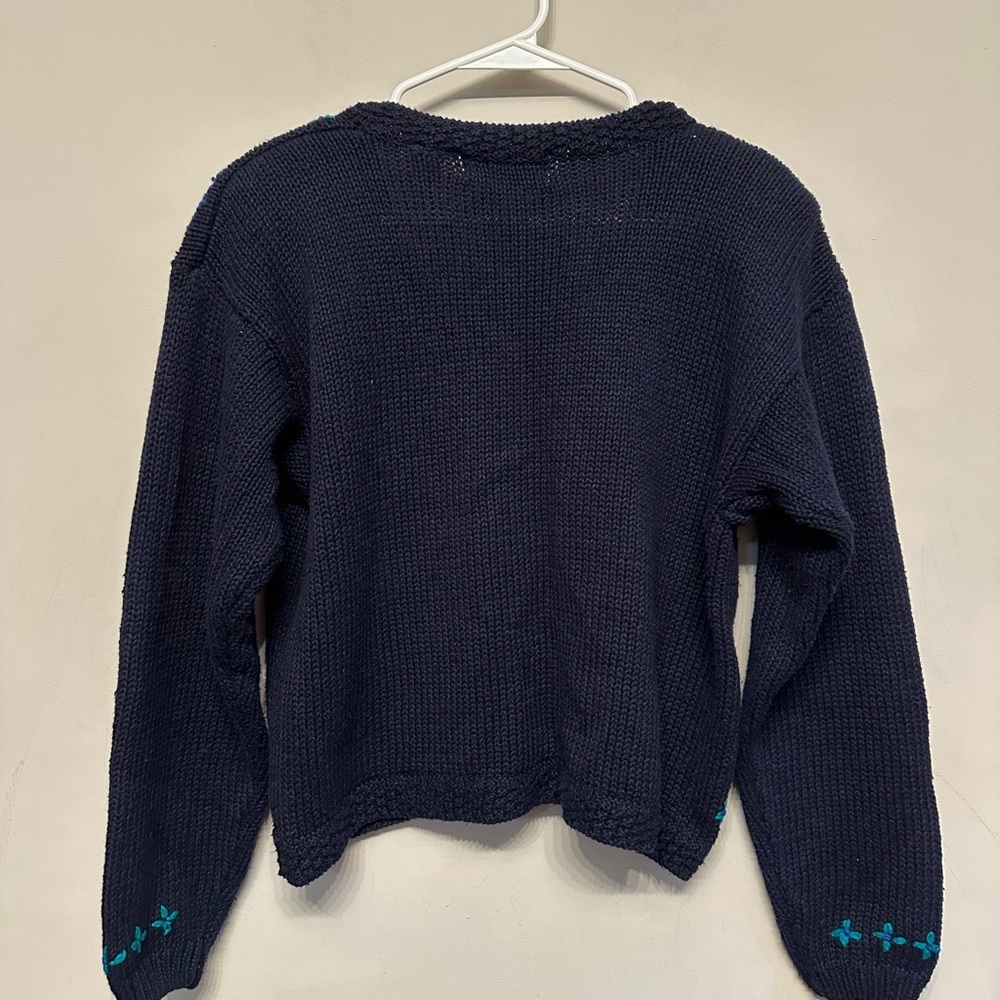 Vintage Maggie Lawrence Navy Blue Cardigan with Colorful Embroidery Size Medium - Picture 7 of 8
